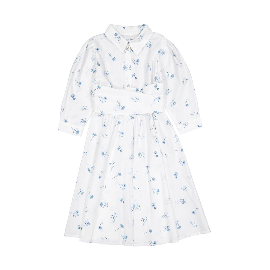 Christina Rohde White/Blue Floral Belted Dress