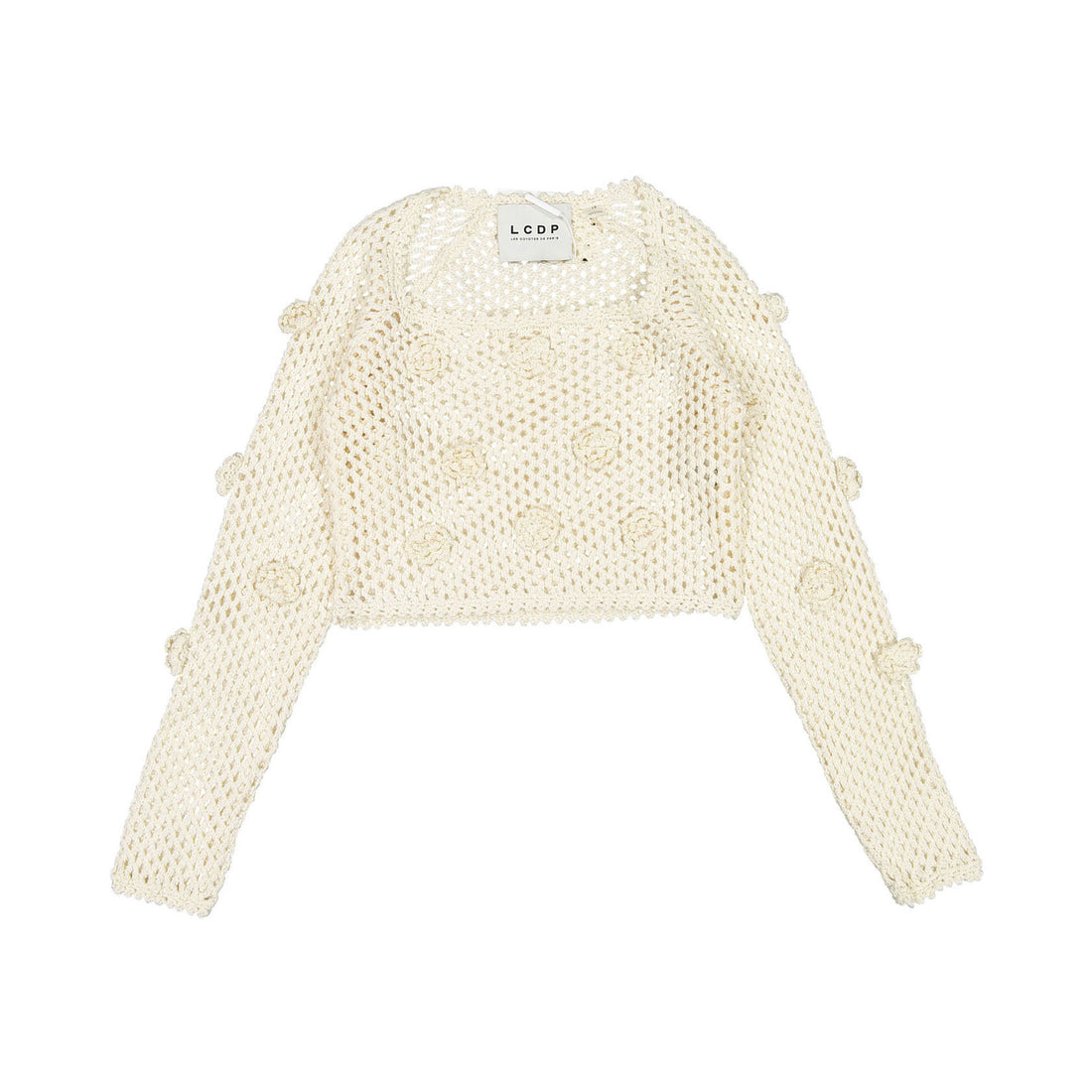 Les Coyotes De Paris Vintage White Crochet Mesh Flower Top