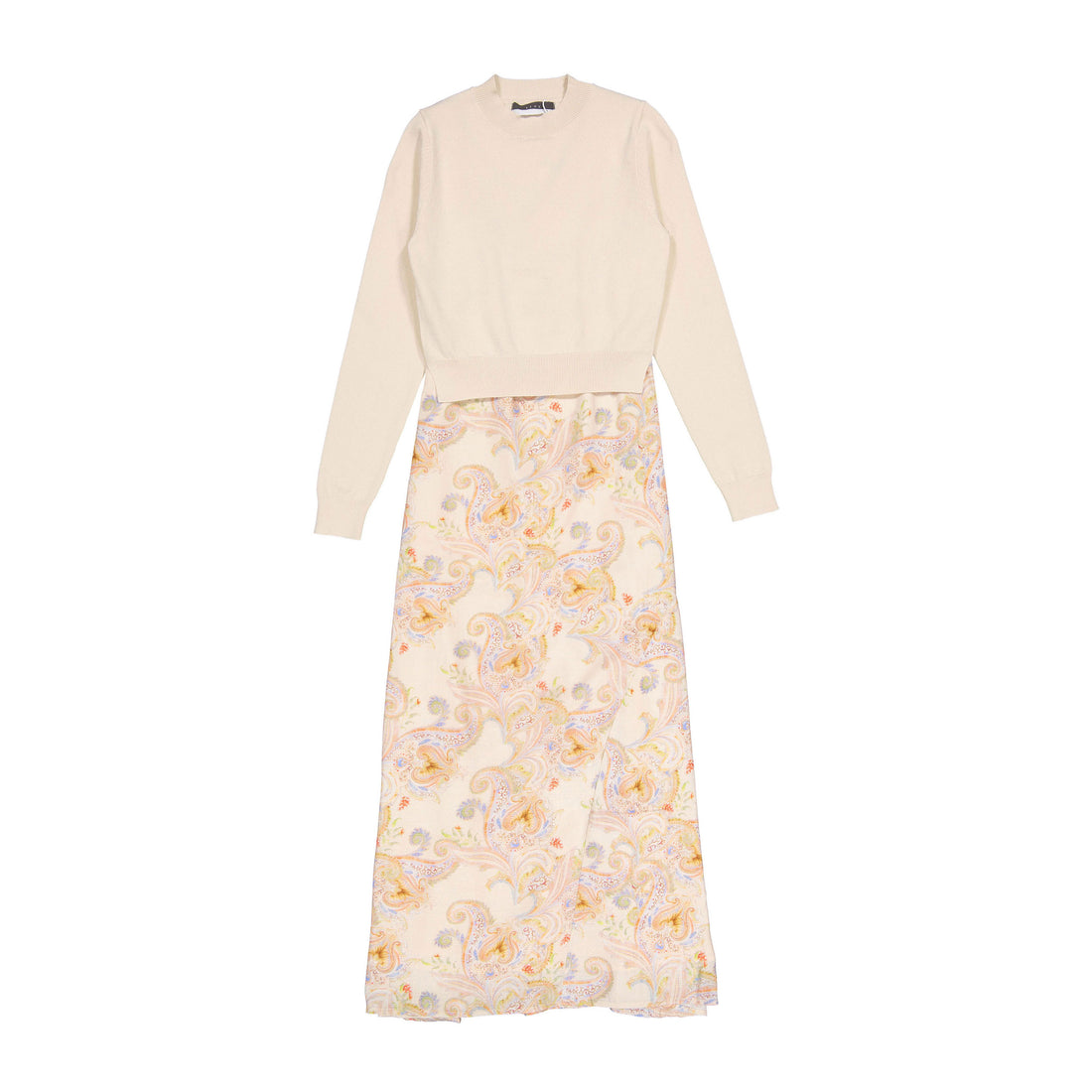 ROWE Beige PaisleyKnit Overlay Linen Slip Dress