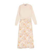 ROWE Beige PaisleyKnit Overlay Linen Slip Dress