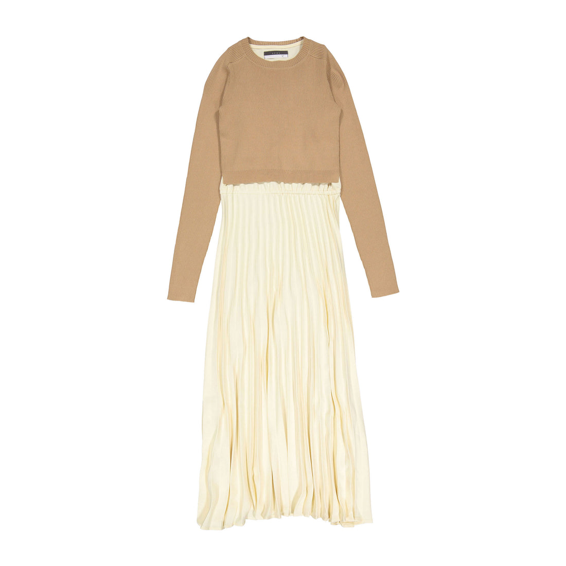 ROWE Brown/Cream Knit Overlay Pleated Dress