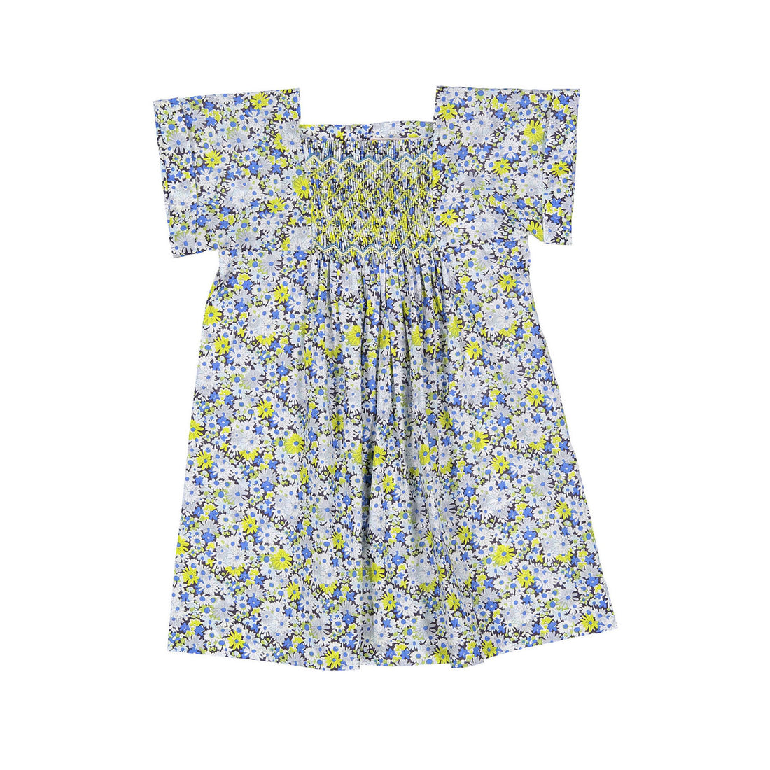 Bonpoint Floral Blue Smocked Pais Baby Dress