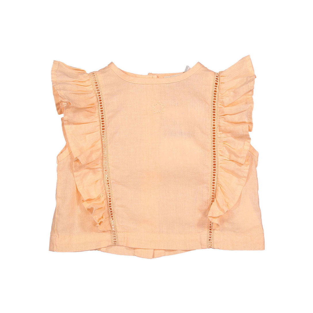 Tocoto Vintage Salmon Cotton Linen Ruffle baby Blouse