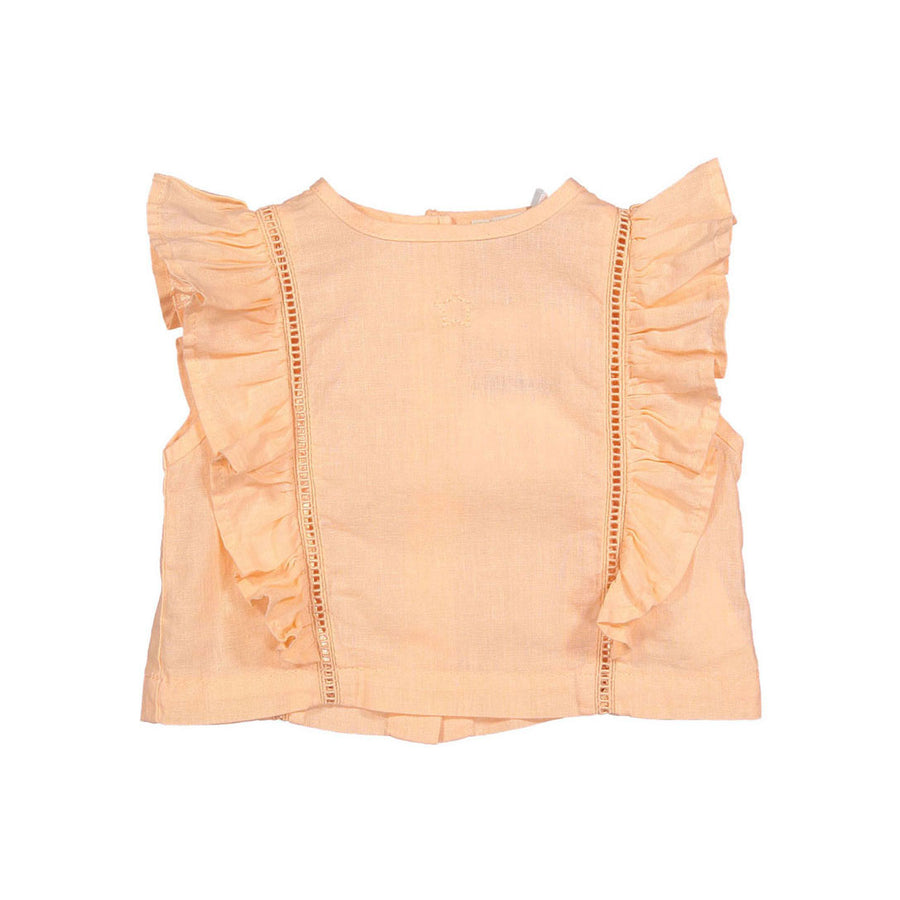 Tocoto Vintage Salmon Cotton Linen Ruffle baby Blouse