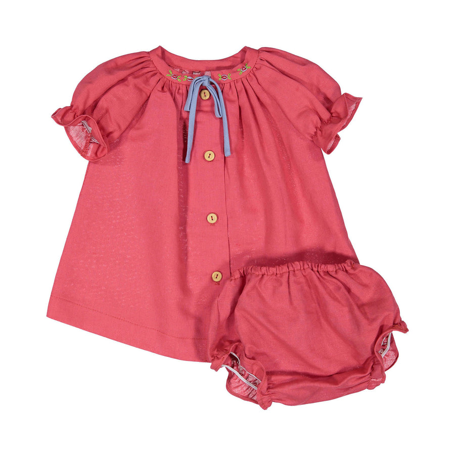 Birinit Red Linen Embroidered Bloomer Set