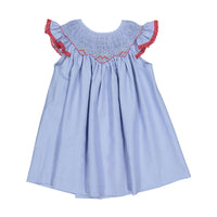 Birinit Blue Linen Embroidered Dress