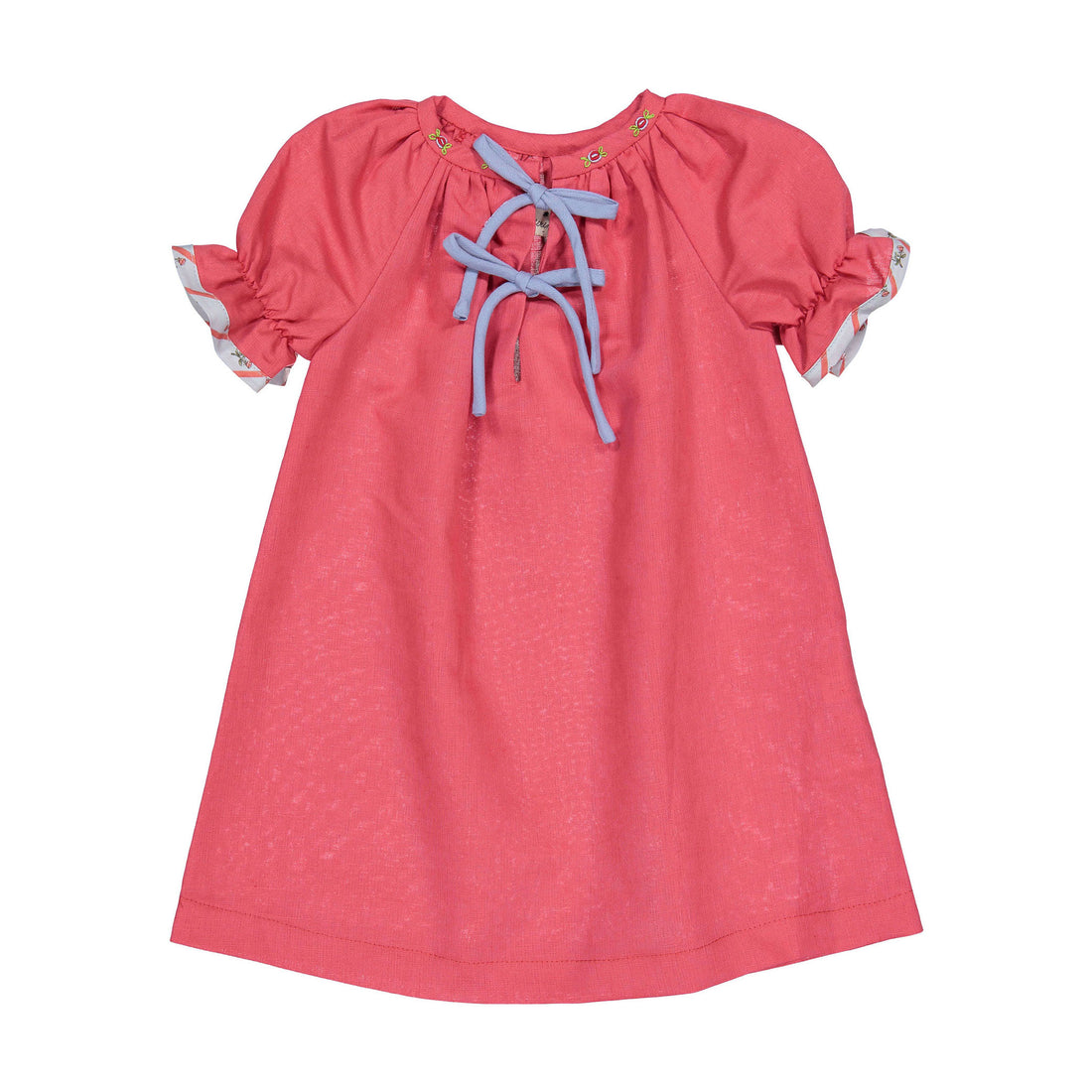 Birinit Red Linen Embroidered Dress