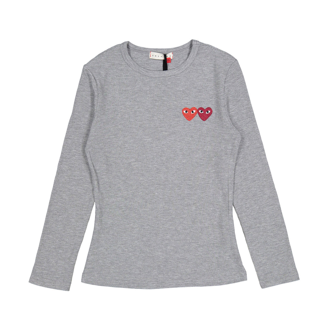 Zero + Us Grey Ribbed Double Heart Tee