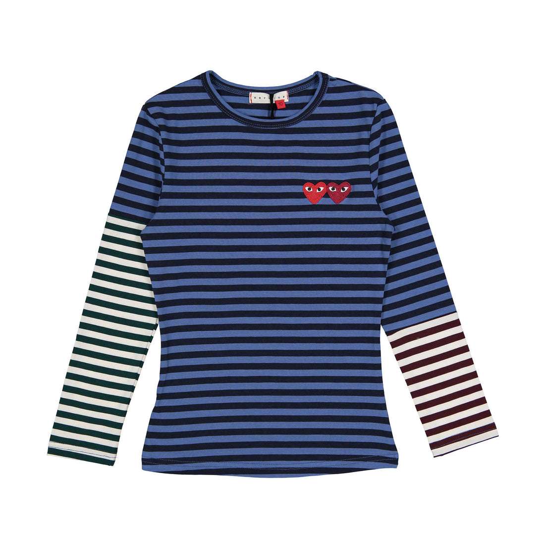 Zero + Us Marine Blue Stripe Double Heart Tee