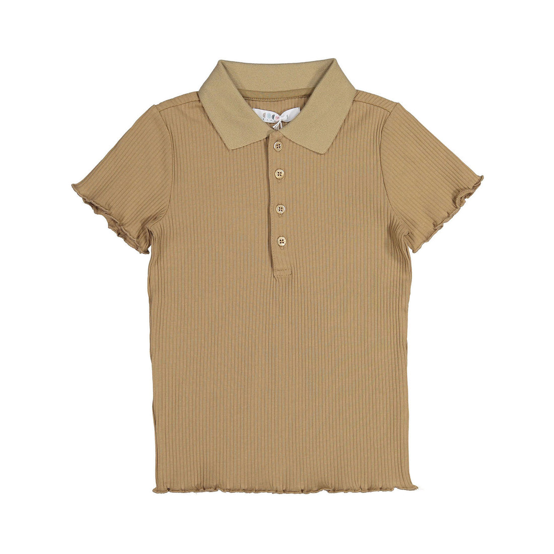 Coco Blanc Camel Ribbed Short Sleeve Ribbed Polo