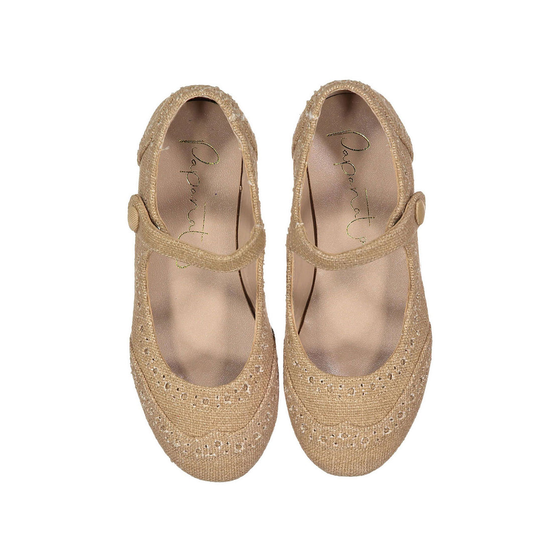 Papanatas Beige Linen Wingtip Mary Janes