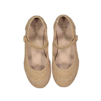 Papanatas Beige Linen Wingtip Mary Janes