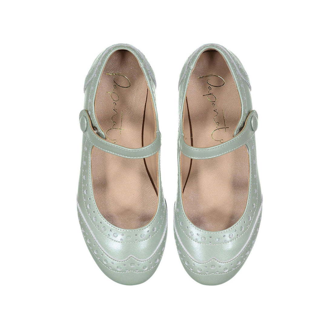 Papanatas Mint Metalic Wingtip Mary Janes