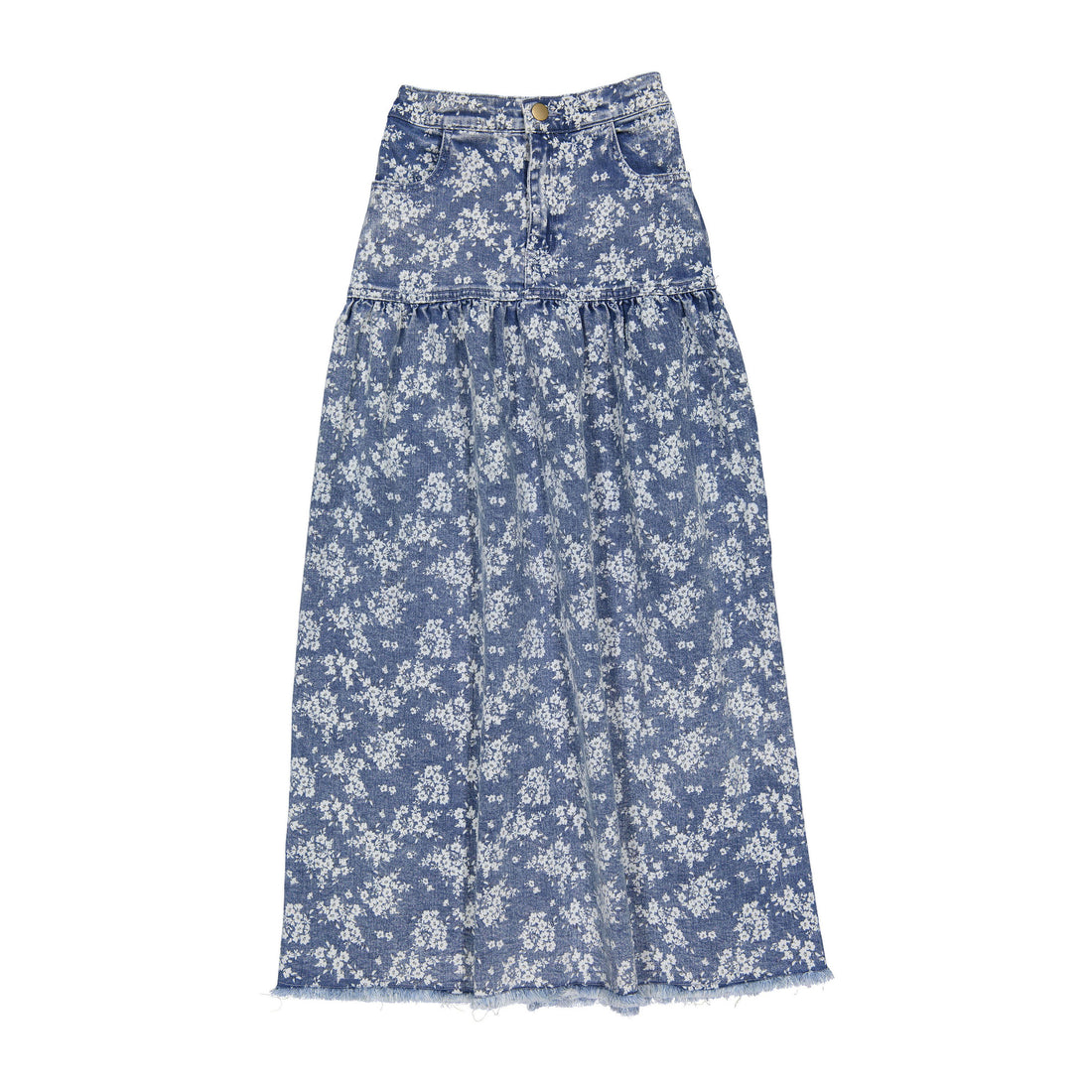 FYI Floral Denim Maxi Skirt