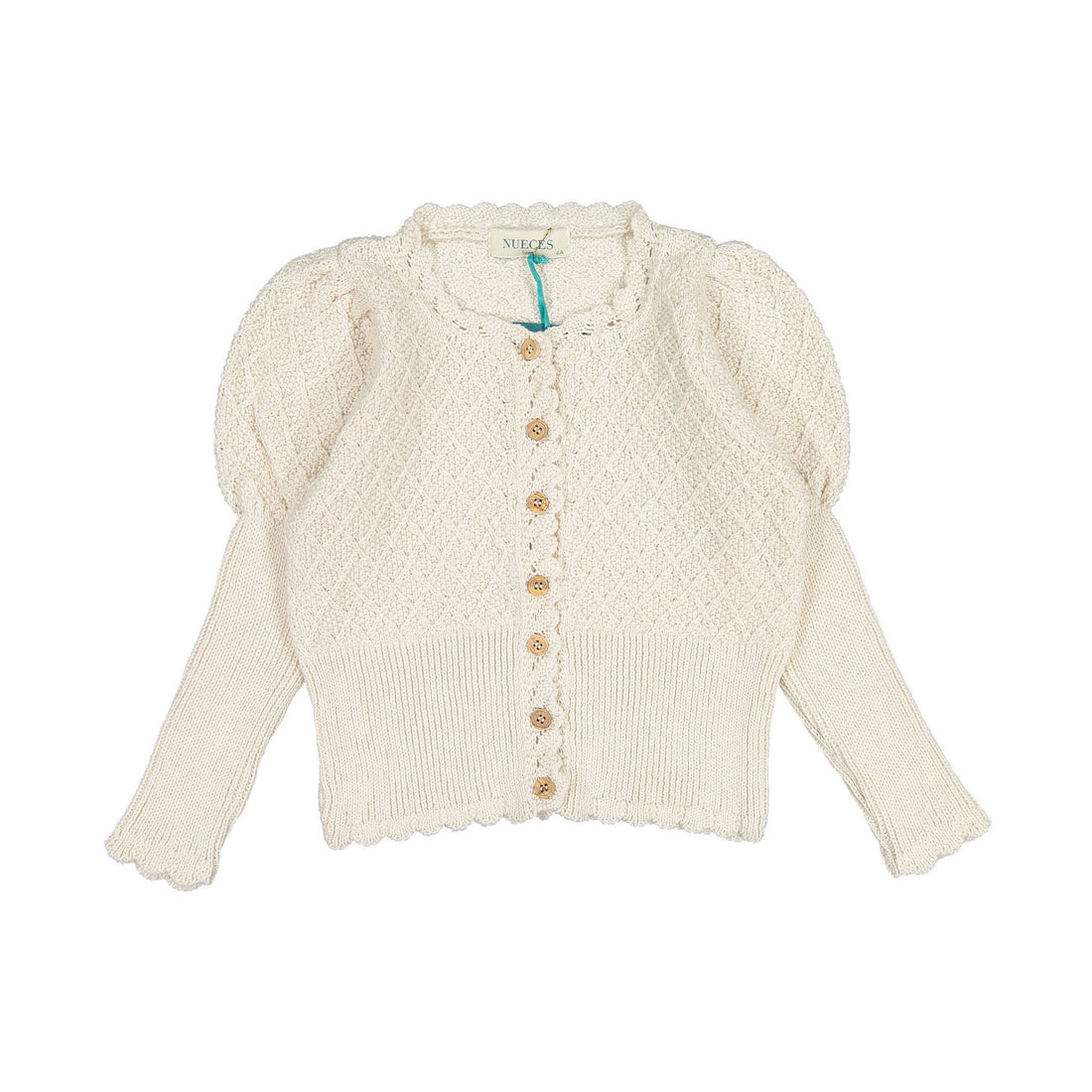 Nueces Ivory Rhombus Puffed Cardigan