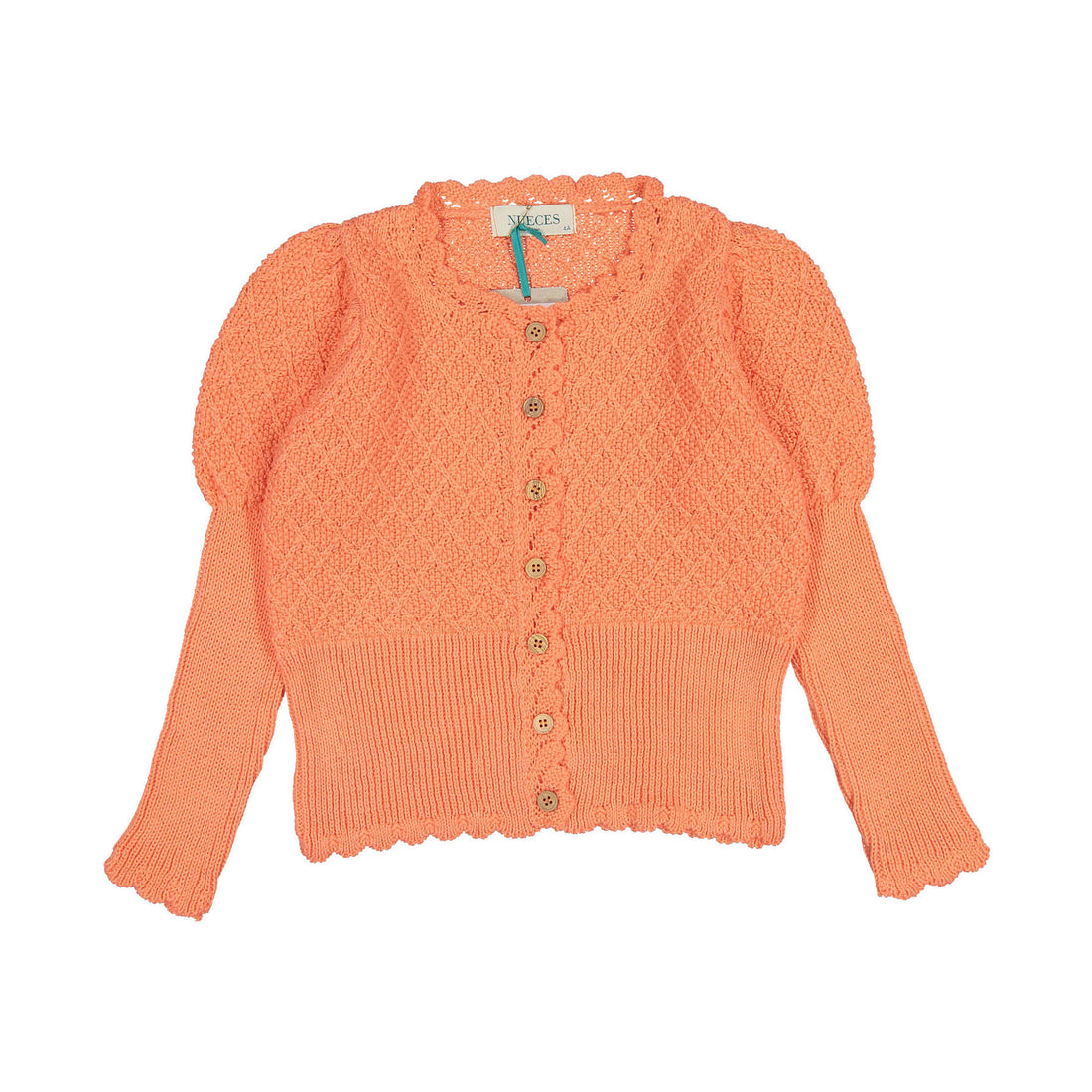 Nueces Coral Rhombus Puffed Cardigan
