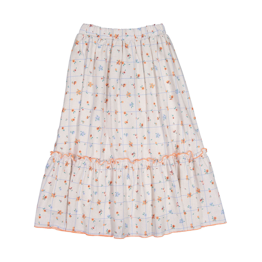 Nueces Coral Flower Plaid Happiness Embroidered Skirt