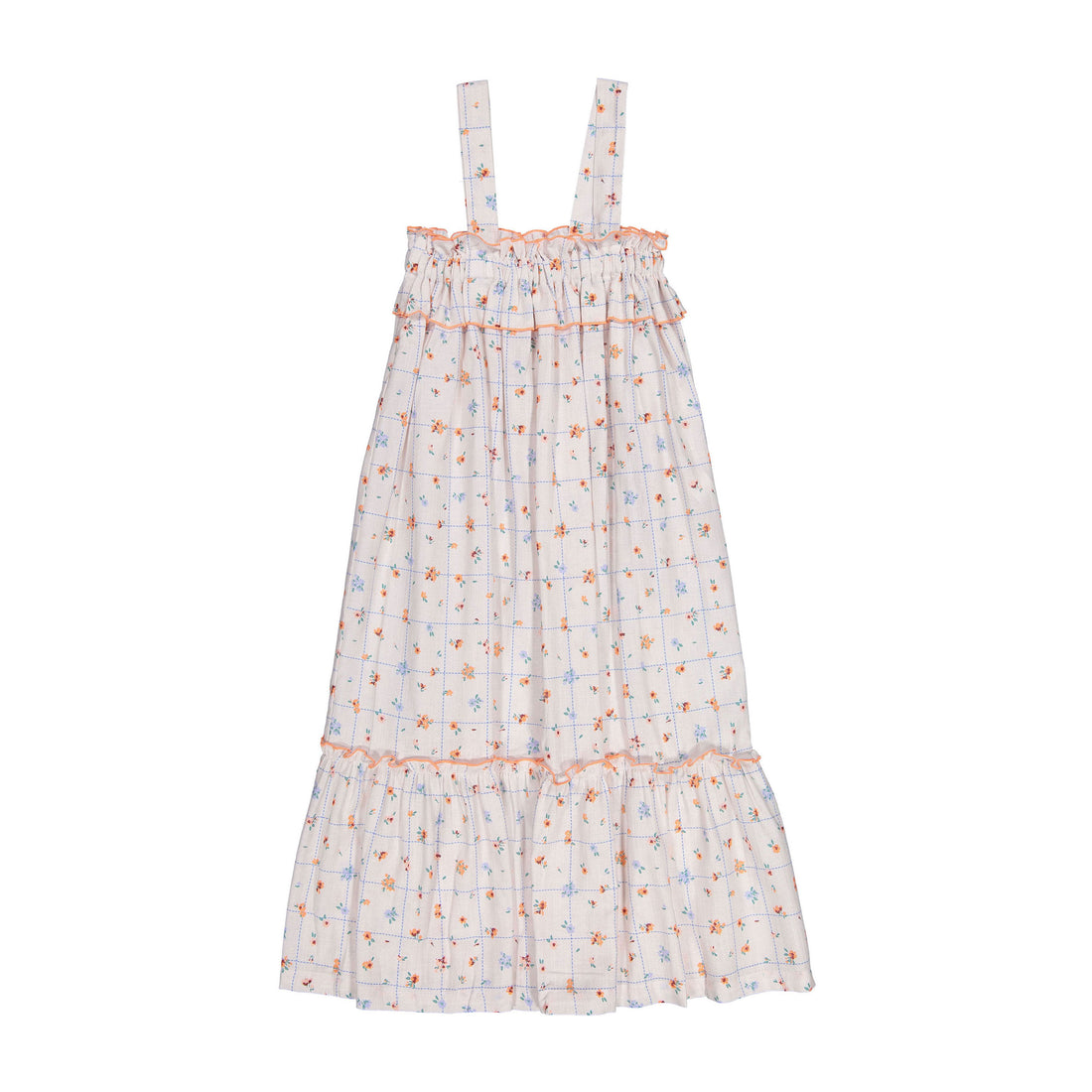 Nueces Coral Flower Plaid Joy Midi Dress