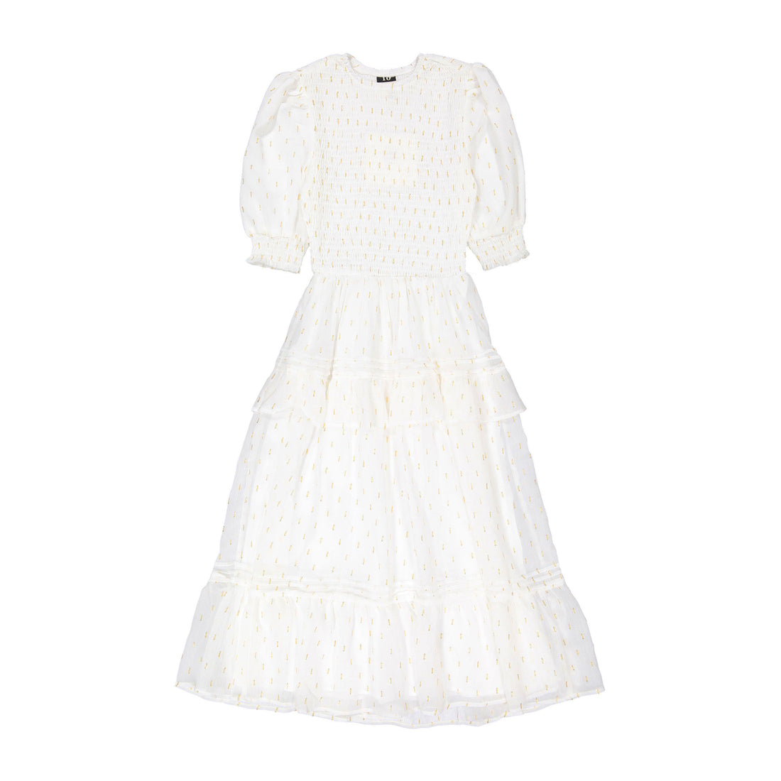 A4 White/ Gold Detailed Smocked Dress