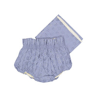 Bonjour Blue Broderie Reversible Bloomer+Scarf Baby Set
