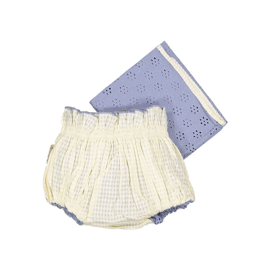 Bonjour Blue Broderie Reversible Bloomer+Scarf Baby Set