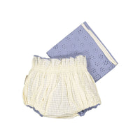 Bonjour Blue Broderie Reversible Bloomer+Scarf Baby Set