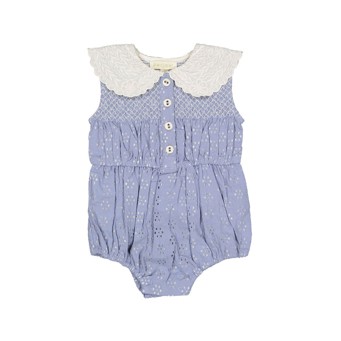 Bonjour Blue Broderie Anglaise Baby Romper