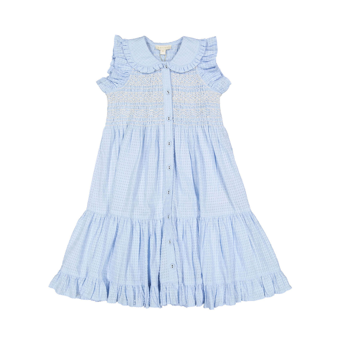 Bonjour Light Blue Organic Check Voile Ibiza Dress