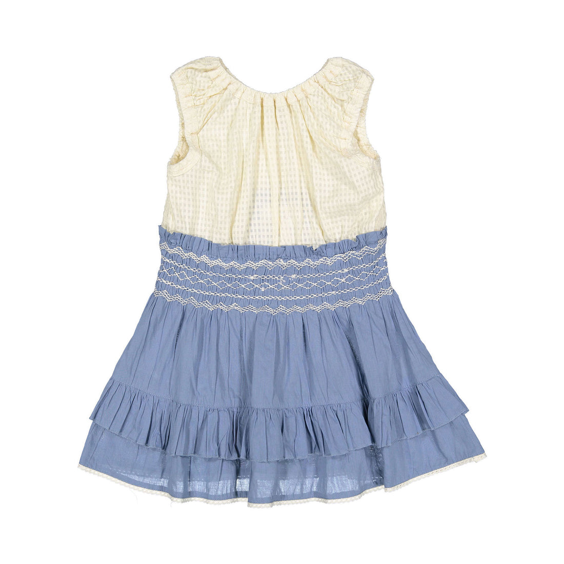 Bonjour Natural Check Voile/Solid Blue Lambada Dress