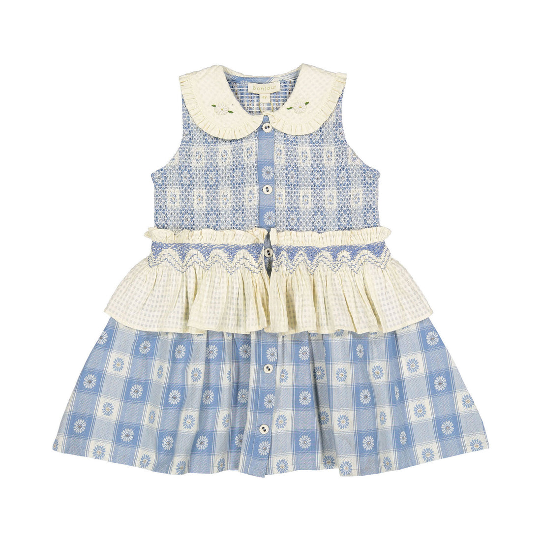 Bonjour Blue Jacquard Flower Check Mademoiselle Tunique
