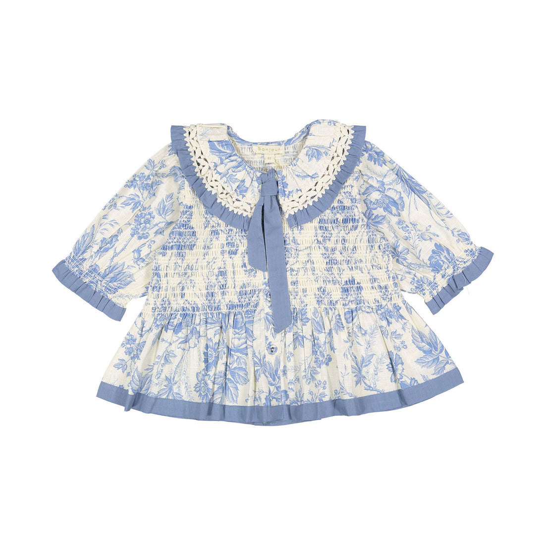 Bonjour Blue Tapestry Print Tie Blouse
