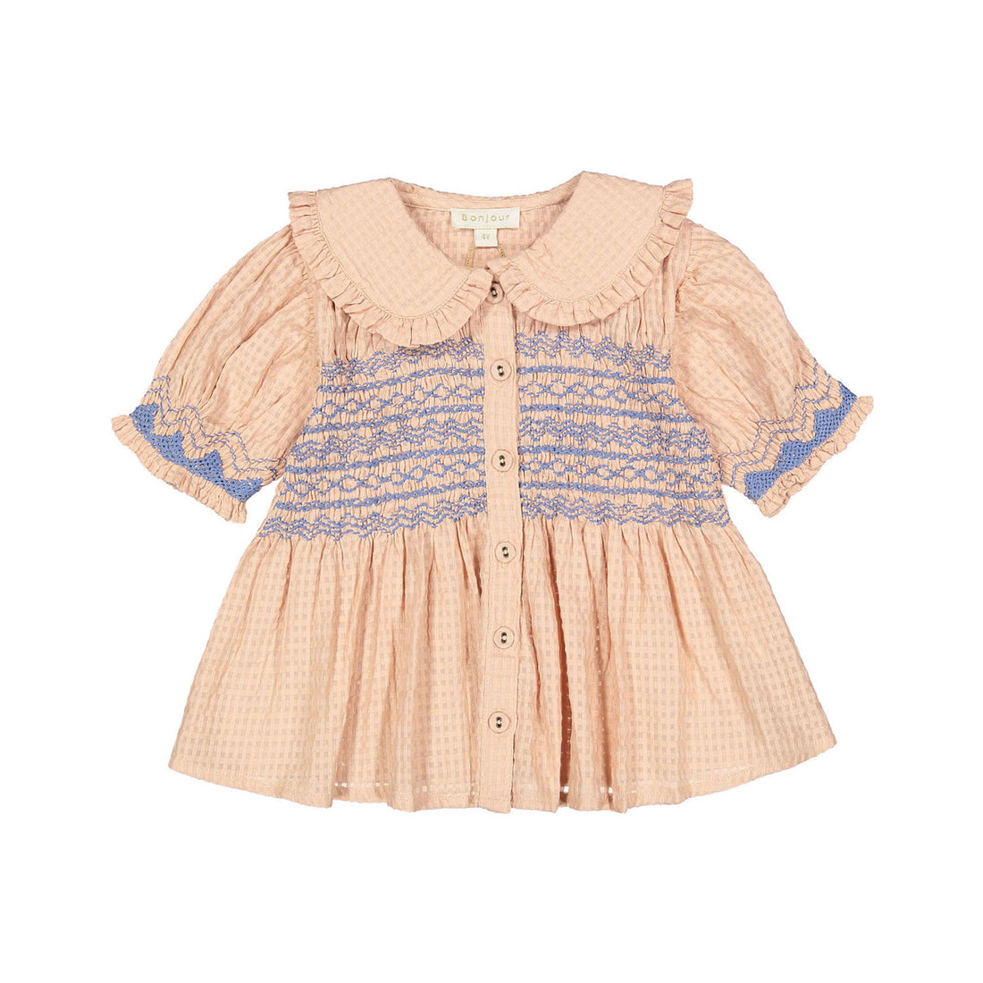 Bonjour Light Pink Organic Check Voile Handsmock Blouse