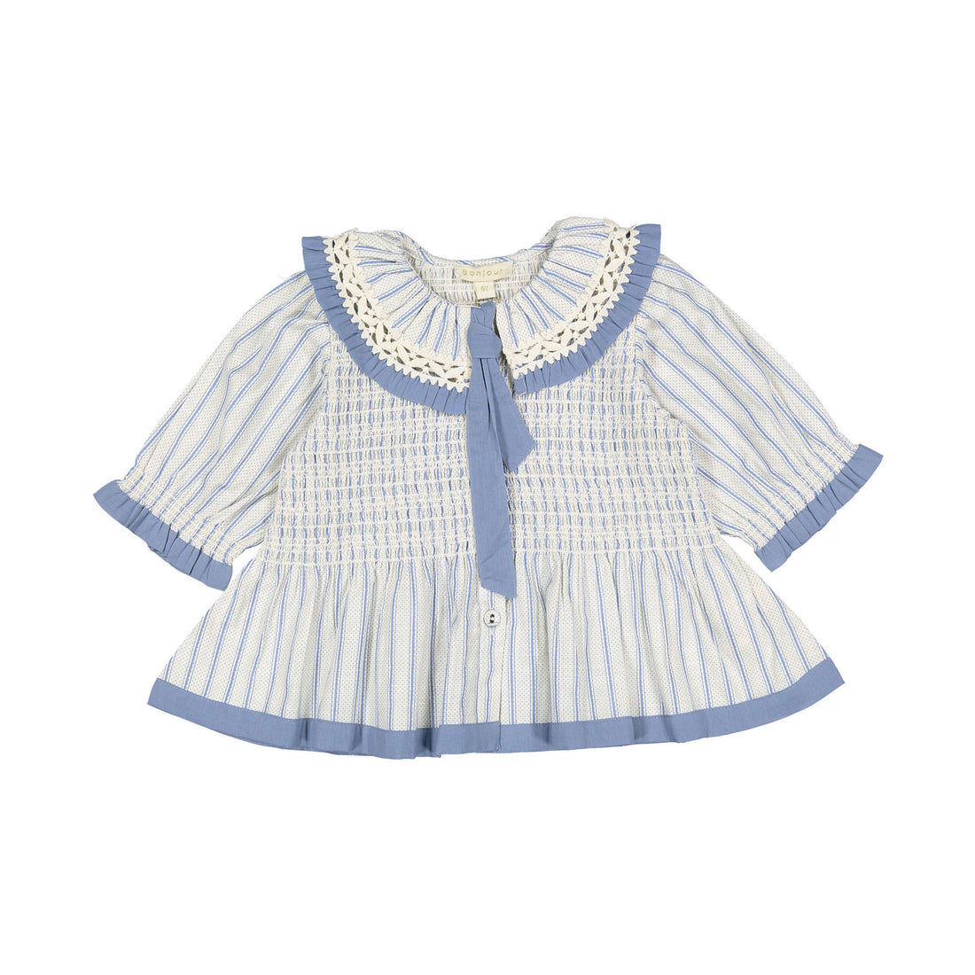 Bonjour Blue Mattress Stripes And Dots Tie Blouse