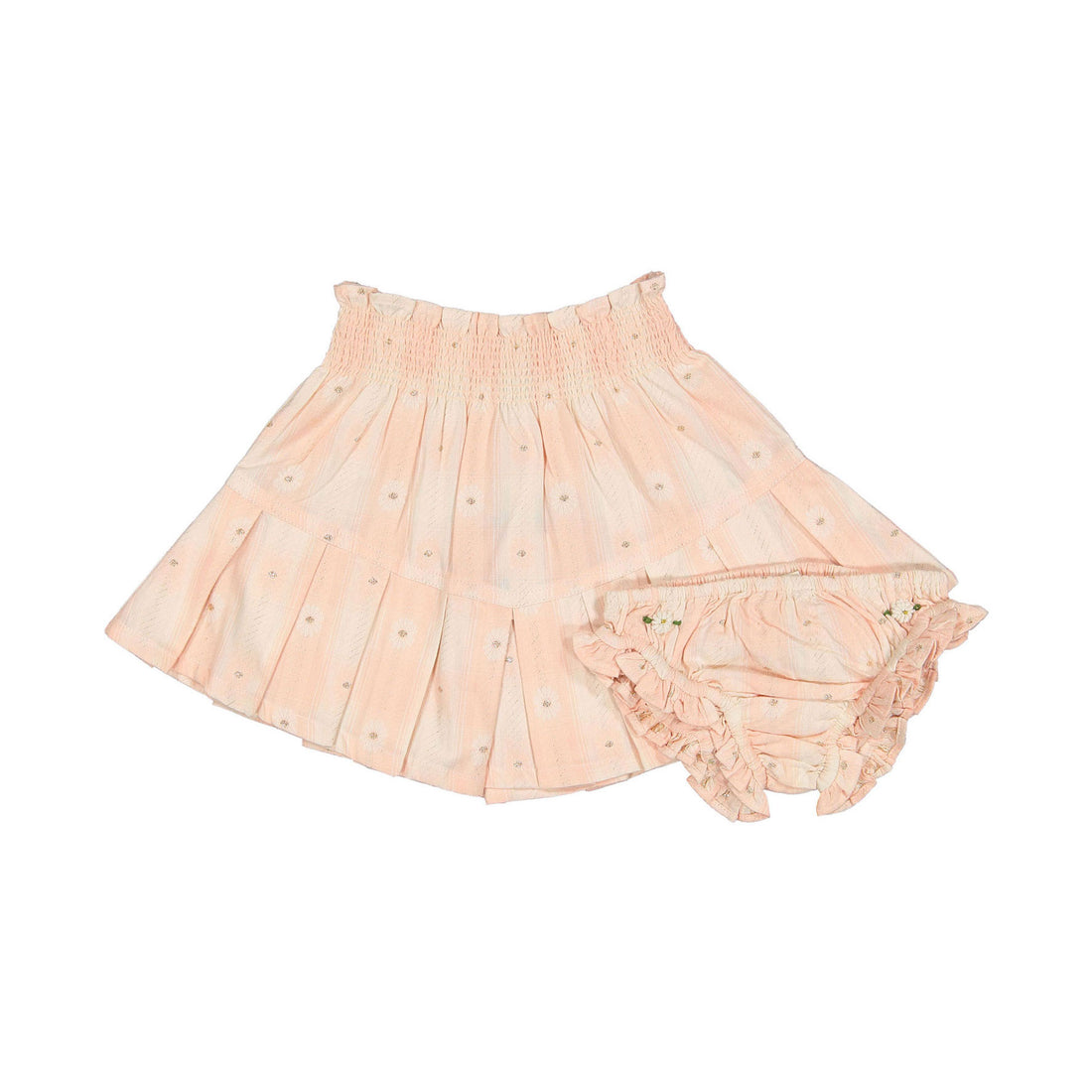 Bonjour Pink Jacquard Flower Check Pleated Skirt & Panty Set