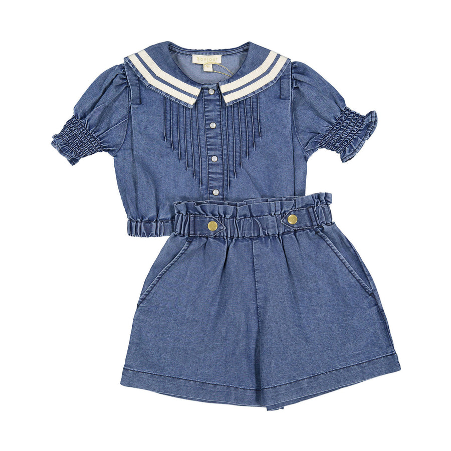 Bonjour Denim Crop Shirt And Skirt Set – Ladida