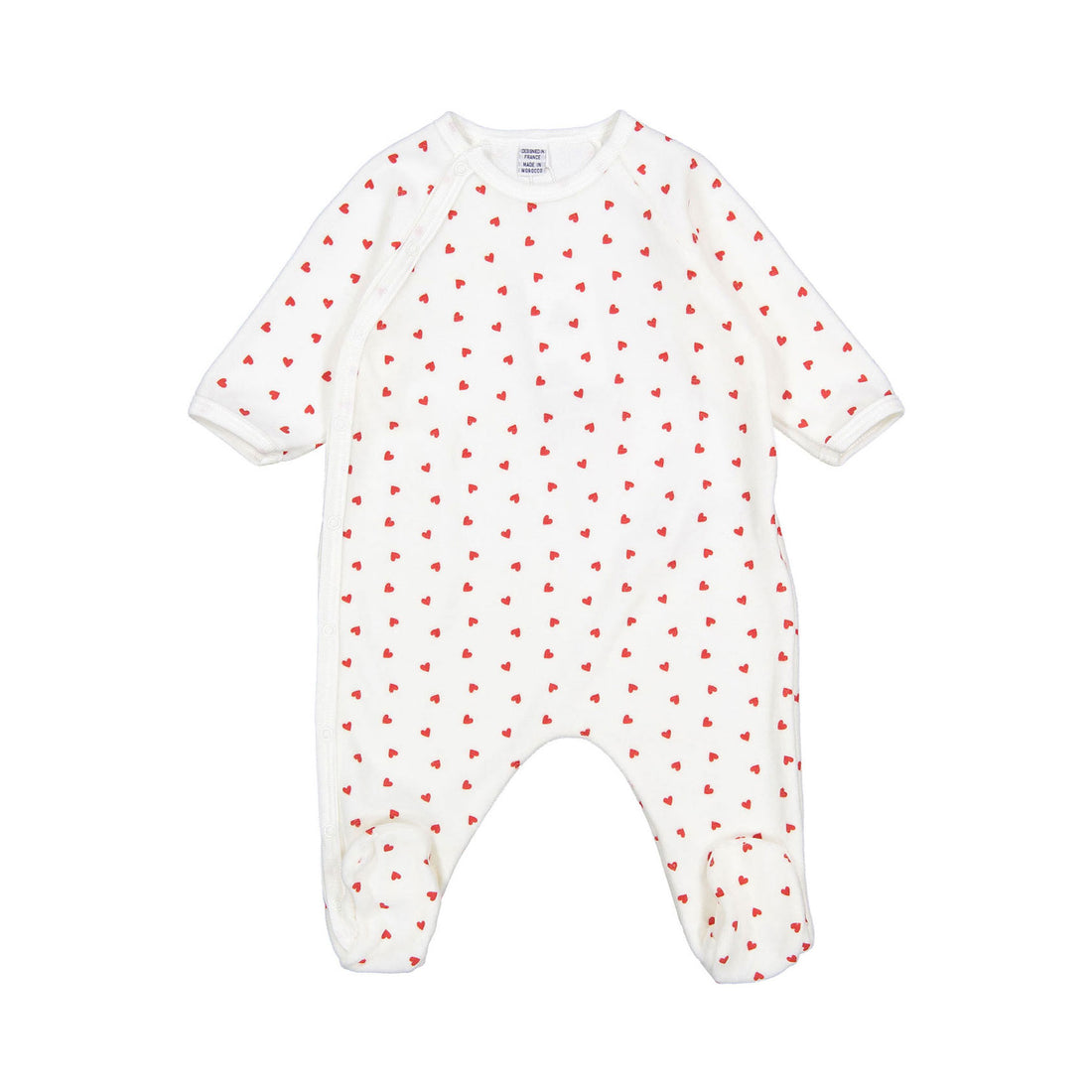Petit Bateau White Heart Print Velour Footie