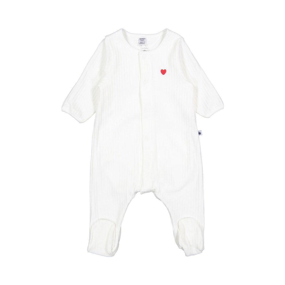 Petit Bateau White Velour Front Snap Footie With Bodysuit