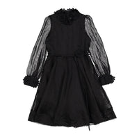 Petite Amalie Black Silk Linen  Flower Applique Dress