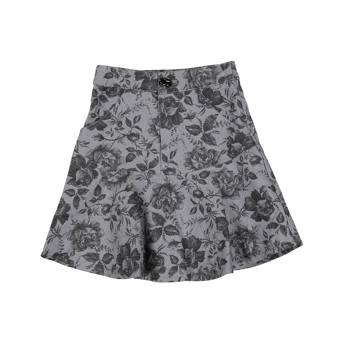 Petite Pink Black Rose Printed Denim Skirt
