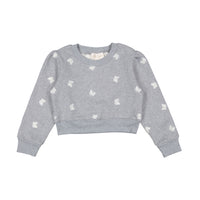Petite Pink Grey Marle Embroidered Butterfly Sweatshirt