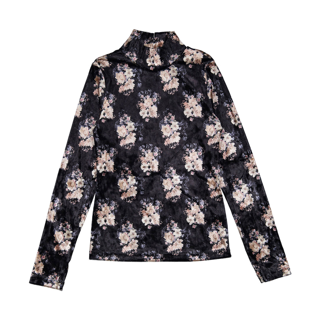 Petite Pink Black Bouquet Velvet Top