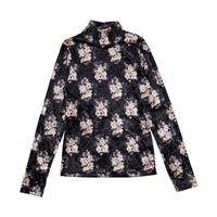 Petite Pink Black Bouquet Velvet Top