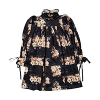 Petite Pink Black Bouquet Print Cord Dress
