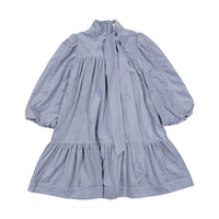 Petite Pink Steel Blue Cord Bow Neck Dress