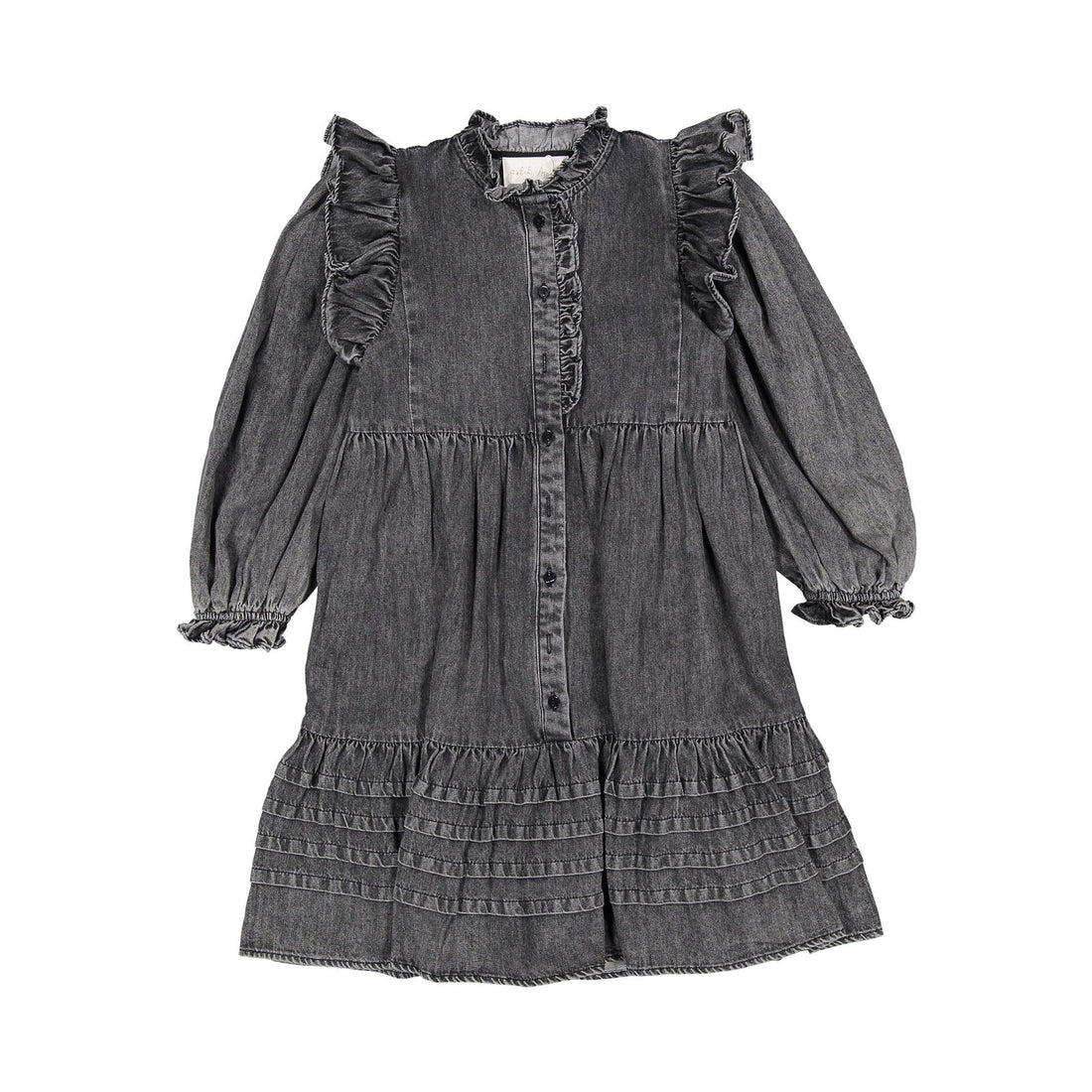 Petite Pink Black Wash Chambray Lace Collar Dress