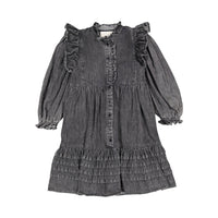 Petite Pink Black Wash Chambray Lace Collar Dress