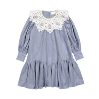 Petite Pink Steel Blue Cord Crochet Collar Dress