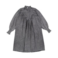 Petite Pink Black Wash Chambray Shirred Neck Babydoll Dress