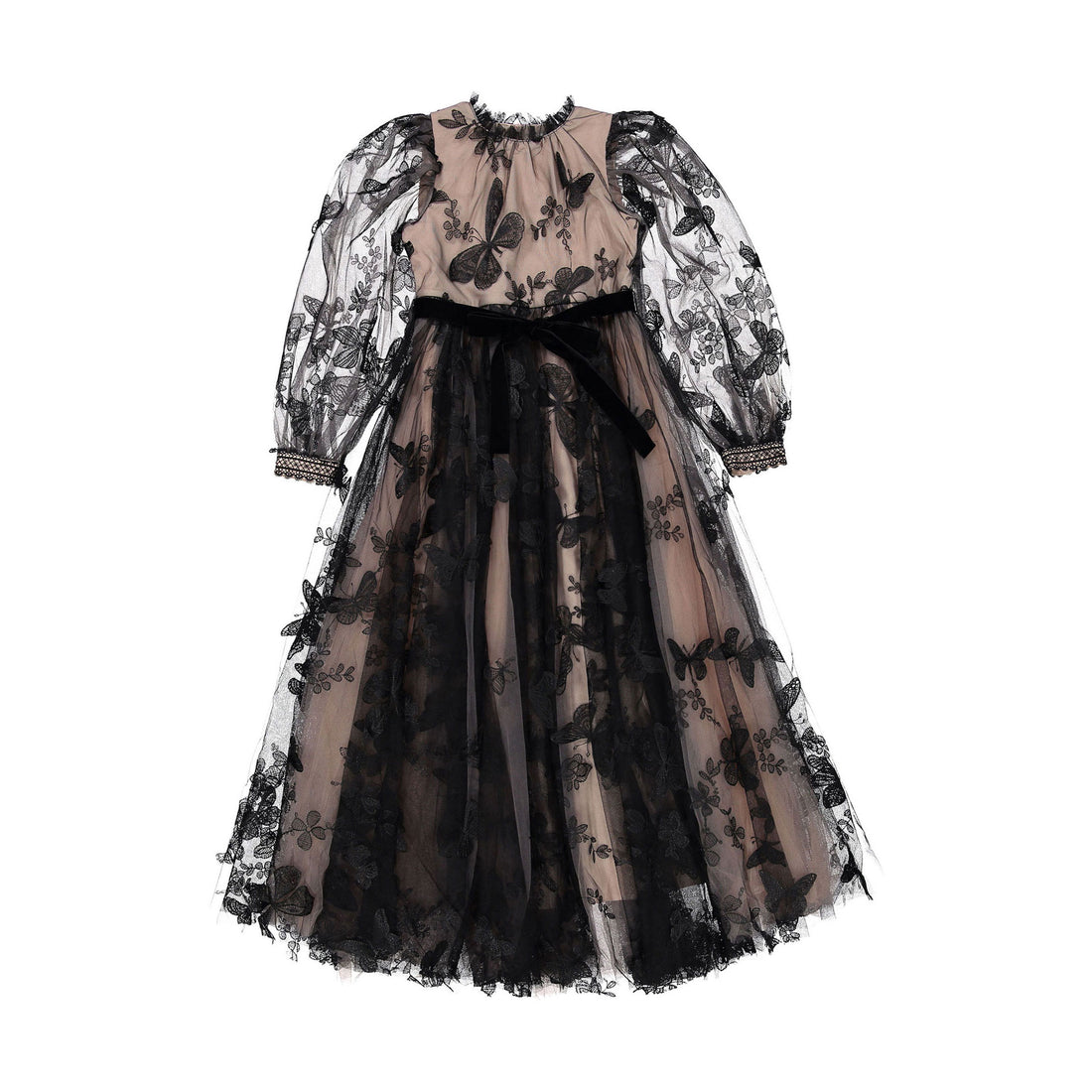 Petite Gold Black Butterfly Tulle Gown