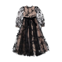 Petite Gold Black Butterfly Tulle Gown